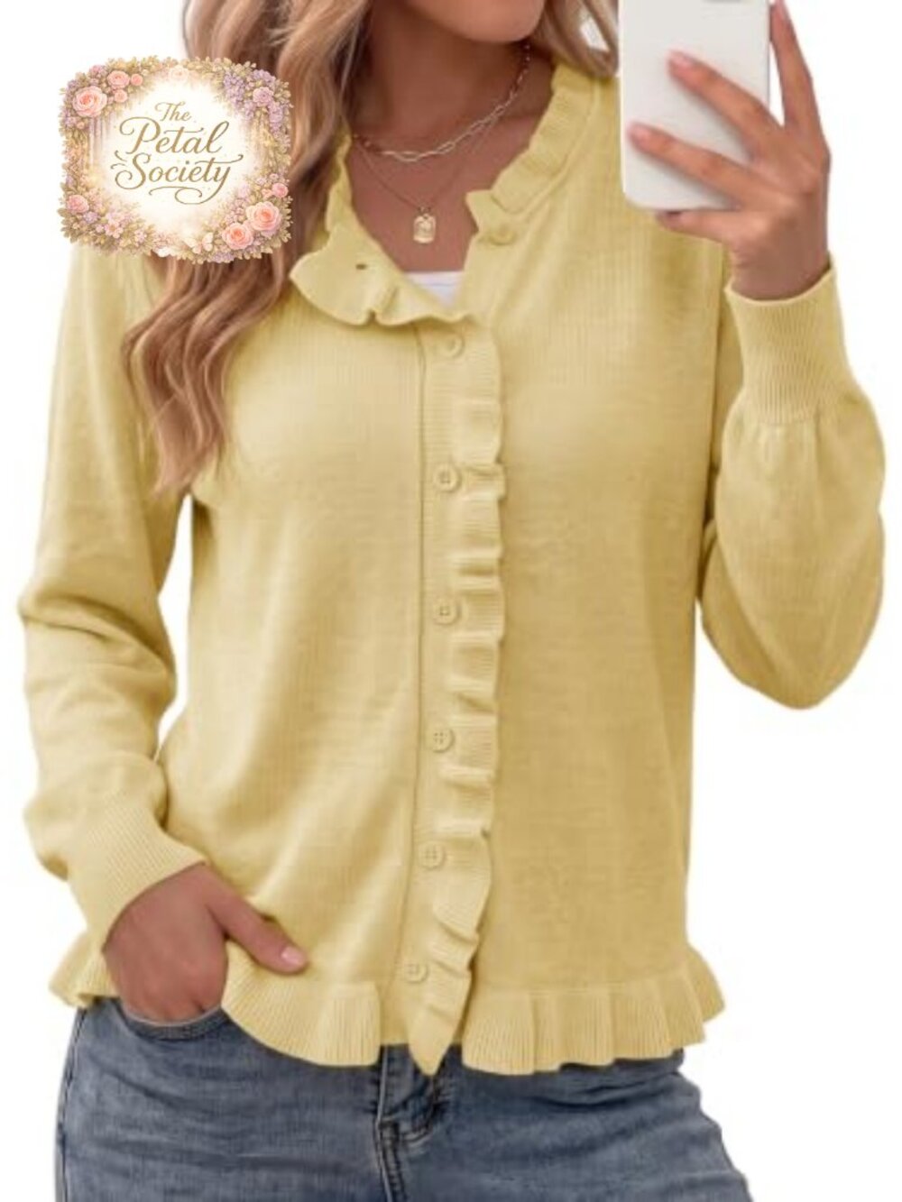 Dokotoo Knit Cardigan Sweater Ruffle Button Front Layering Piece